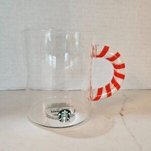 Starbucks 2020 Clear Glass Holiday Mug Christmas Candy Cane Handle - 12 Fl Oz